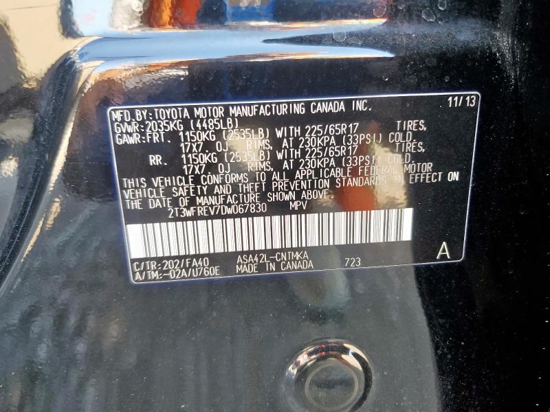 2T3WFREV7DW067830 - 2013 TOYOTA RAV4 XLE BLACK photo 13