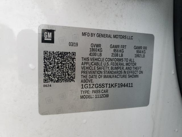 1G1ZG5ST1KF194411 - 2019 CHEVROLET MALIBU RS WHITE photo 13