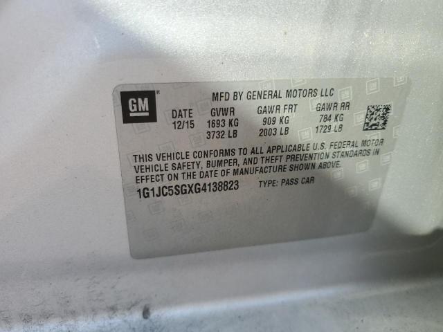 1G1JC5SGXG4138823 - 2016 CHEVROLET SONIC LT SILVER photo 12