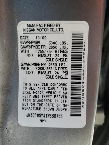 JN8DR09Y41W580758 - 2001 NISSAN PATHFINDER LE 灰色 照片 12