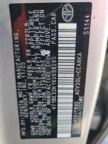 4T1BE32K16U698285 - 2006 TOYOTA CAMRY LE 银色 照片 12