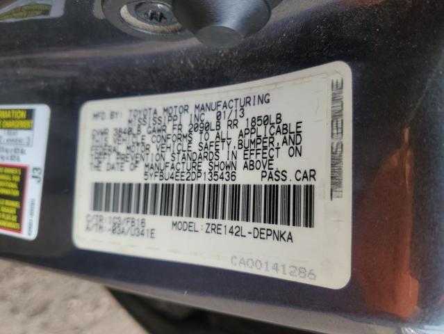 5YFBU4EE2DP135436 - 2013 TOYOTA COROLLA BASE GRAY photo 13