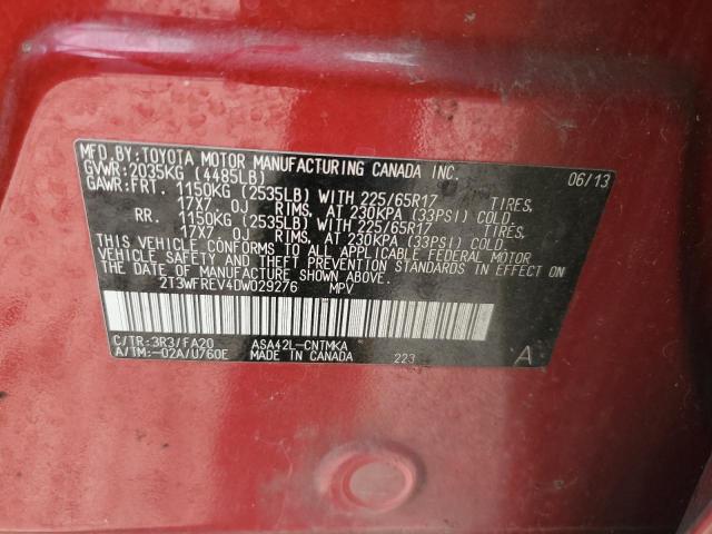 2T3WFREV4DW029276 - 2013 TOYOTA RAV4 XLE RED photo 13