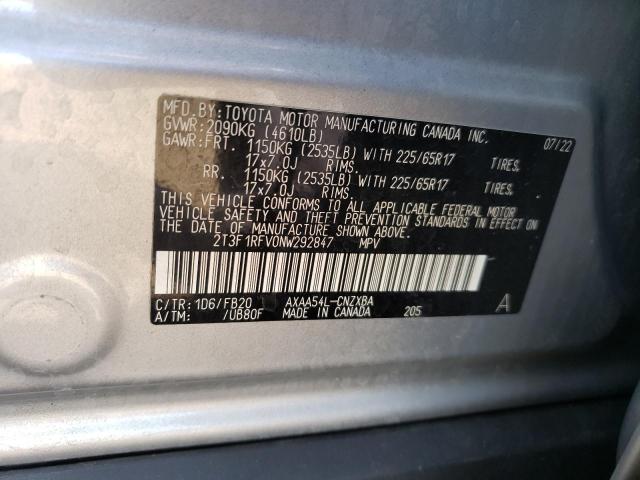 2T3F1RFV0NW292847 - 2022 TOYOTA RAV4 LE SILVER photo 12