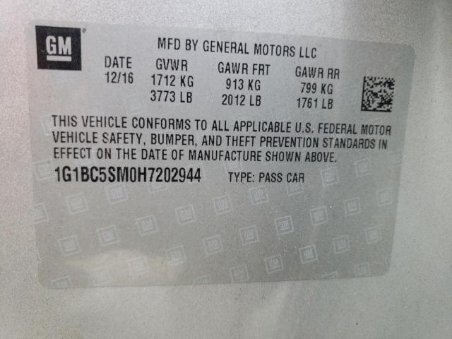 1G1BC5SM0H7202944 - 2017 CHEVROLET CRUZE LS 银色 照片 12