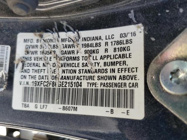 19XFC2F86GE215104 - 2016 HONDA CIVIC EX CHARCOAL photo 12