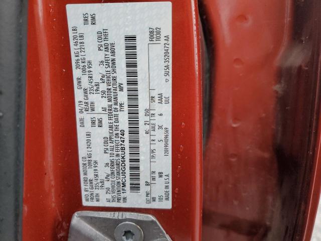 1FMCU0GD6KUB74740 - 2019 FORD ESCAPE SE 橙色 照片 14