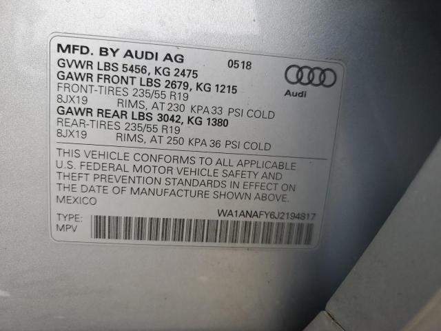 WA1ANAFY6J2194817 - 2018 AUDI Q5 PREMIUM SILVER photo 13