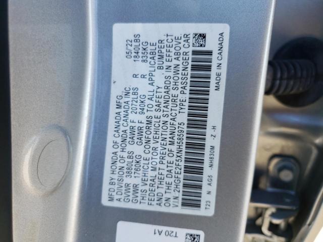 2HGFE2F5XNH585975 - 2022 HONDA CIVIC SPORT ვერცხლისფერი ფოტო 12