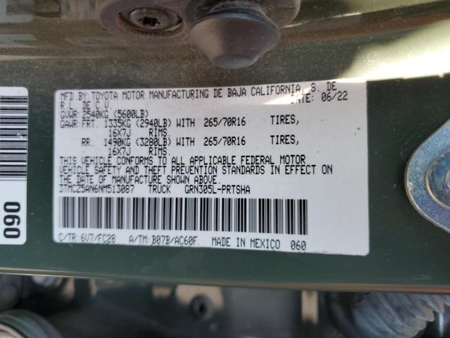 3TMCZ5AN6NM513087 - 2022 TOYOTA TACOMA DOUBLE CAB 绿色 照片 13