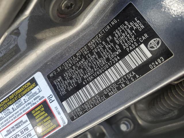 4T1BK1FK6CU017394 - 2012 TOYOTA CAMRY SE GRAY photo 13