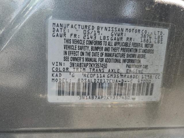 3N1AB7AP7KY357450 - 2019 NISSAN SENTRA S GRAY photo 13