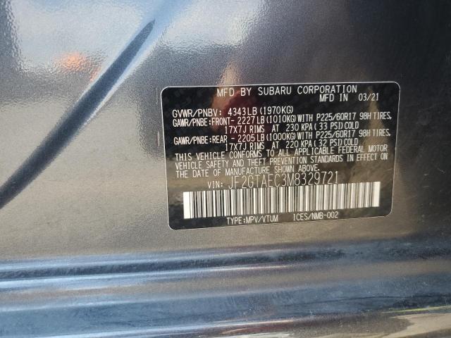 JF2GTAEC3M8329721 - 2021 SUBARU CROSSTREK PREMIUM GRAY photo 13