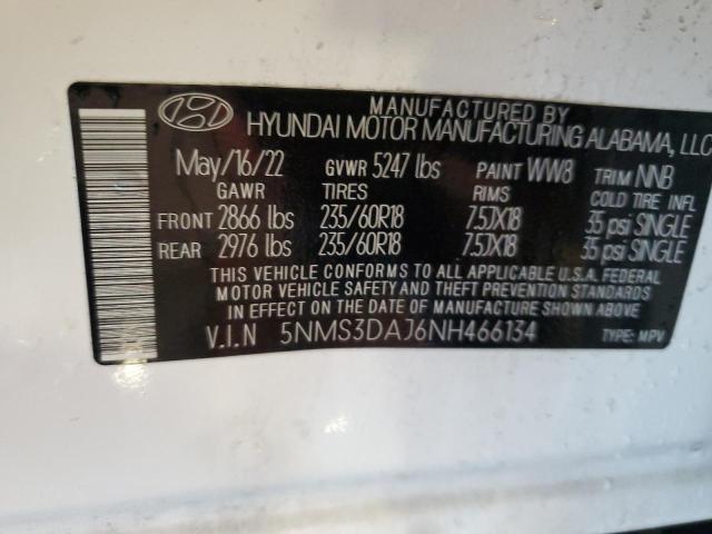 5NMS3DAJ6NH466134 - 2022 HYUNDAI SANTA FE SEL WHITE photo 14