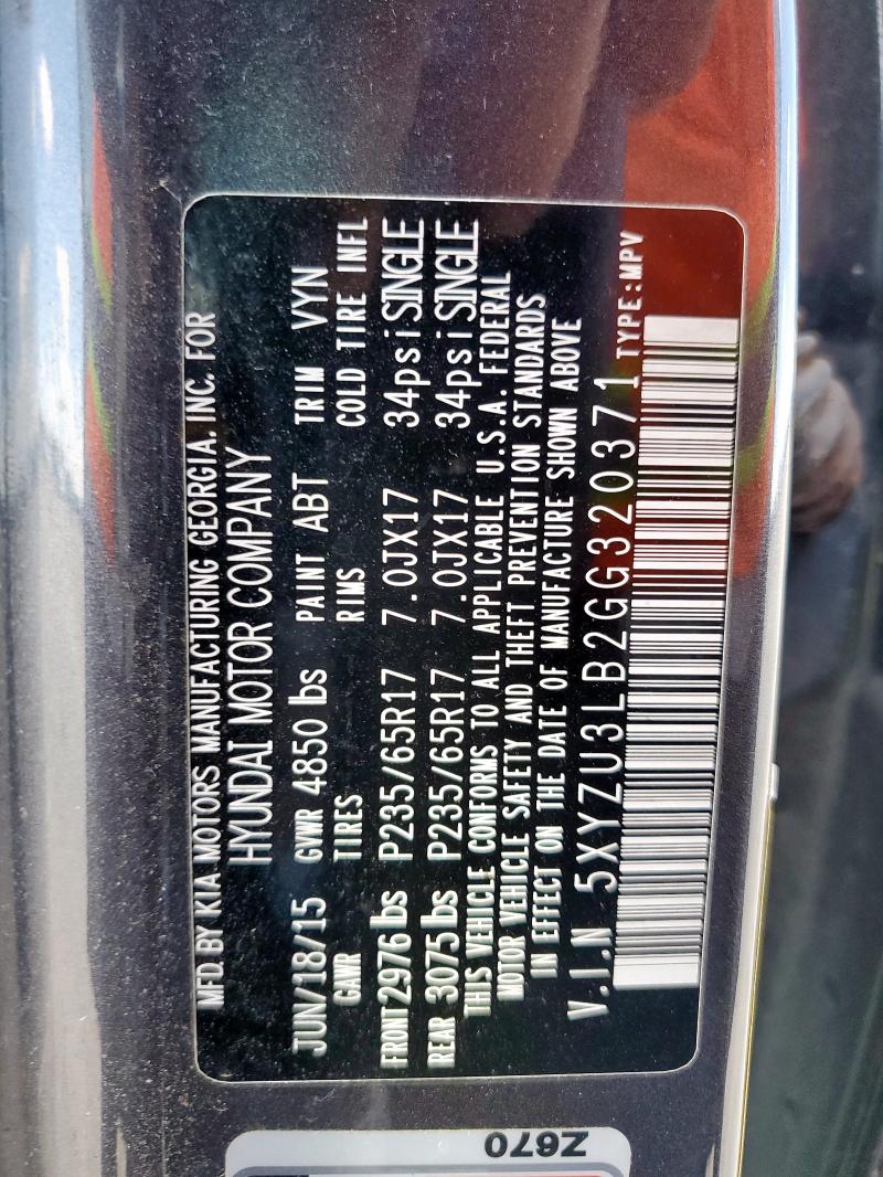 5XYZU3LB2GG320371 - 2016 HYUNDAI SANTA FE S GRAY photo 12
