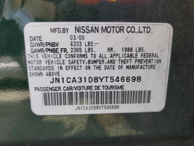 JN1CA31D8YT546698 - 2000 NISSAN MAXIMA GLE GREEN photo 12