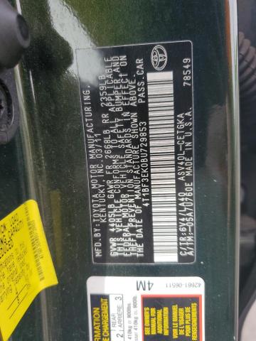 4T1BF3EK0BU729853 - 2011 TOYOTA CAMRY BASE GREEN photo 12