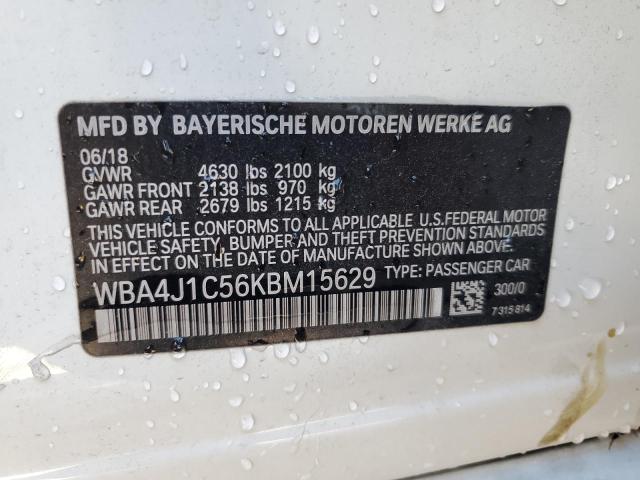 WBA4J1C56KBM15629 - 2019 BMW 430I GRAN COUPE WHITE photo 12
