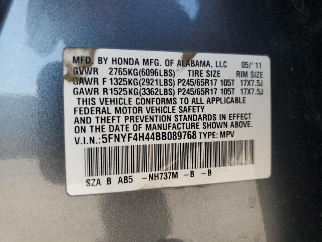 5FNYF4H44BB089768 - 2011 HONDA PILOT EX Boz foto 13