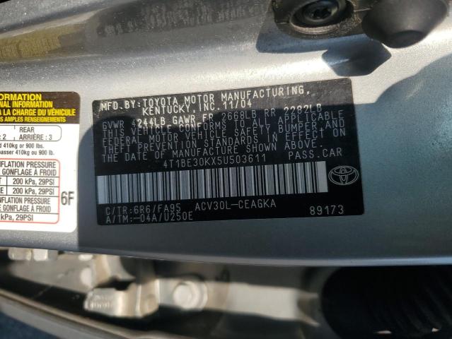 4T1BE30KX5U503611 - 2005 TOYOTA CAMRY LE 银色 照片 12