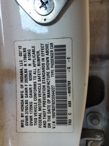 19XFB2F92CE044227 - 2012 HONDA CIVIC EXL WHITE photo 12
