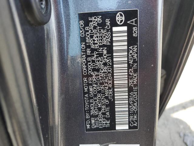 JTDBL40E69J012311 - 2009 TOYOTA COROLLA BASE BLACK photo 12