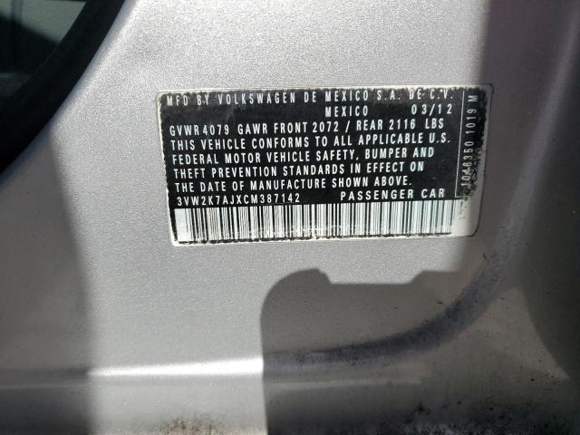 3VW2K7AJXCM387142 - 2012 VOLKSWAGEN JETTA BASE SILVER photo 12