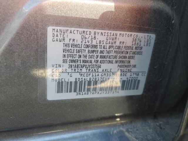 3N1AB7APXJY337594 - 2018 NISSAN SENTRA S GRAY photo 13