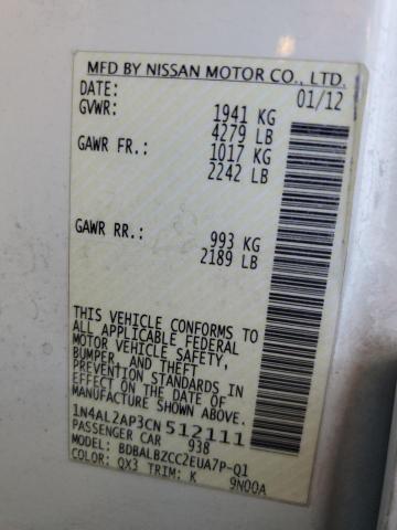 1N4AL2AP3CN512111 - 2012 NISSAN ALTIMA BASE 白色 照片 13