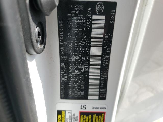 4T1C11AK4PU827711 - 2023 TOYOTA CAMRY LE WHITE photo 12