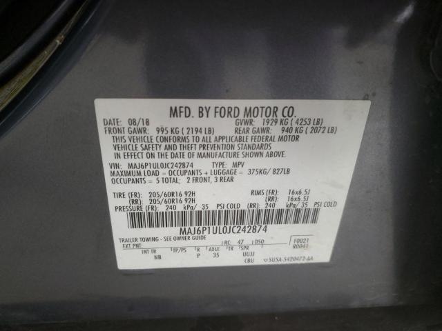 MAJ6P1UL0JC242874 - 2018 FORD ECOSPORT SE გრაფიტი ფოტო 12