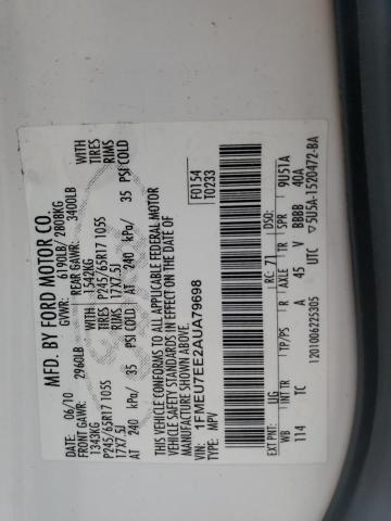 1FMEU7EE2AUA79698 - 2010 FORD EXPLORER EDDIE BAUER Սպիտակ լուսանկար 13