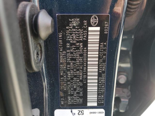 4T1B11HK4KU808084 - 2019 TOYOTA CAMRY L BLUE photo 12