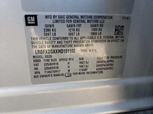 LRBFXDSAXHD101102 - 2017 BUICK ENVISION ESSENCE SILVER photo 12