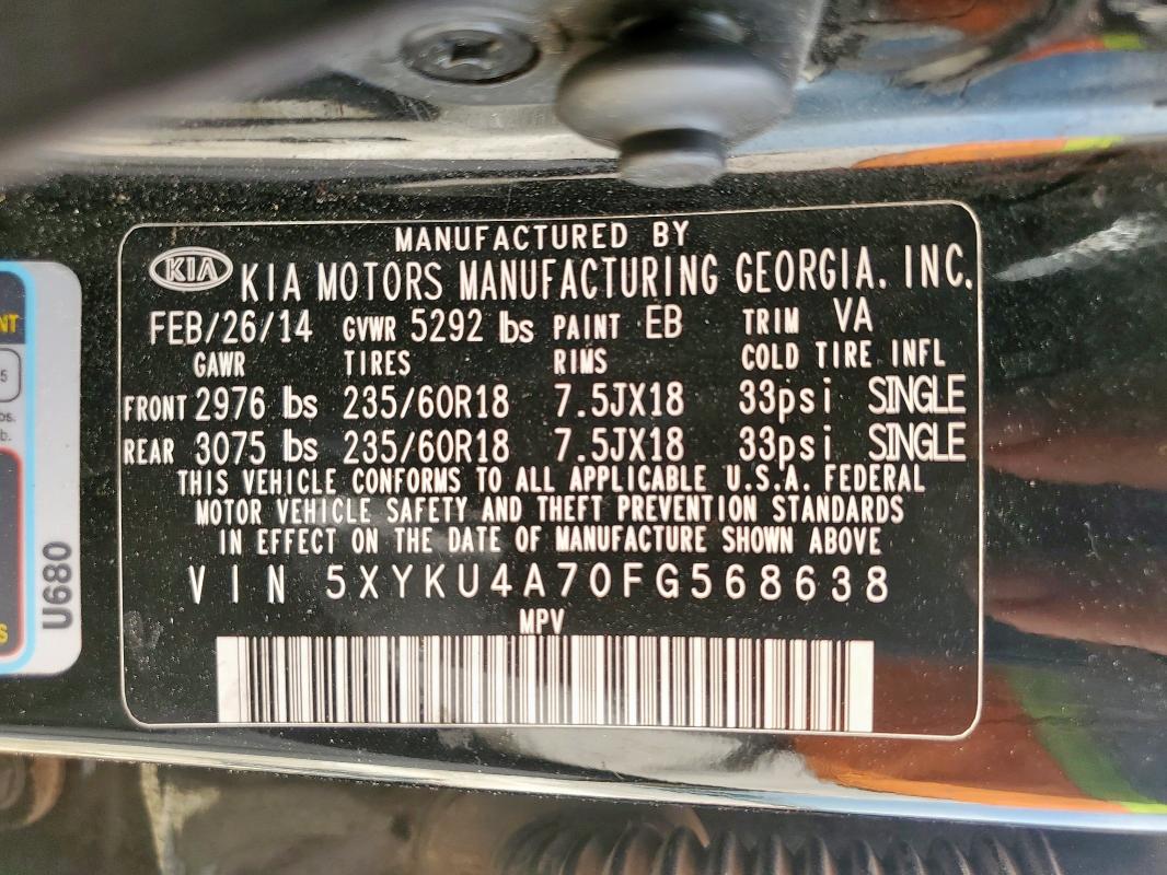 5XYKU4A70FG568638 - 2015 KIA SORENTO EX BLACK photo 14