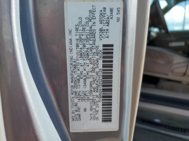 5TBRN34152S272128 - 2002 TOYOTA TUNDRA ACCESS CAB SR5 GRAY photo 12