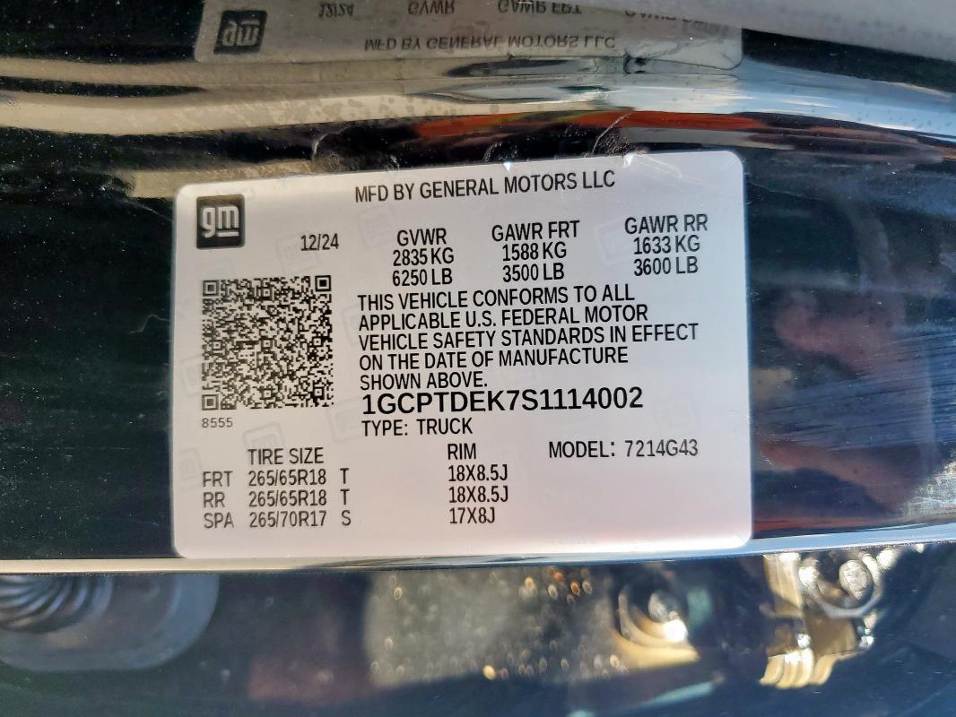 1GCPTDEK7S1114002 - 2025 CHEVROLET COLORADO Z71 BLACK photo 12