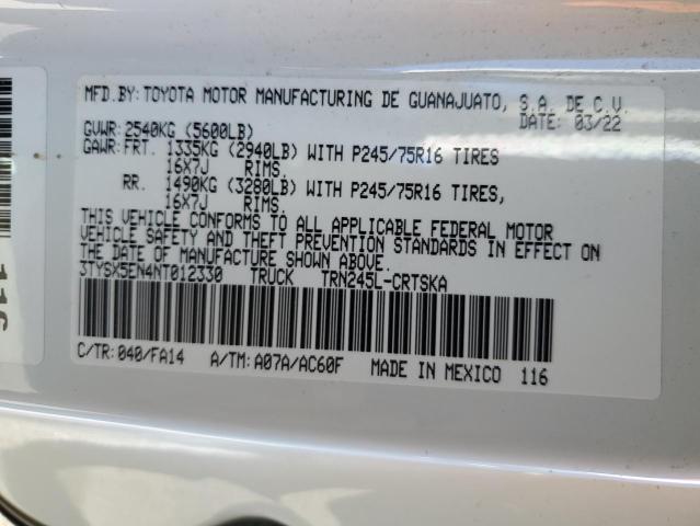 3TYSX5EN4NT012330 - 2022 TOYOTA TACOMA ACCESS CAB თეთრი ფოტო 12