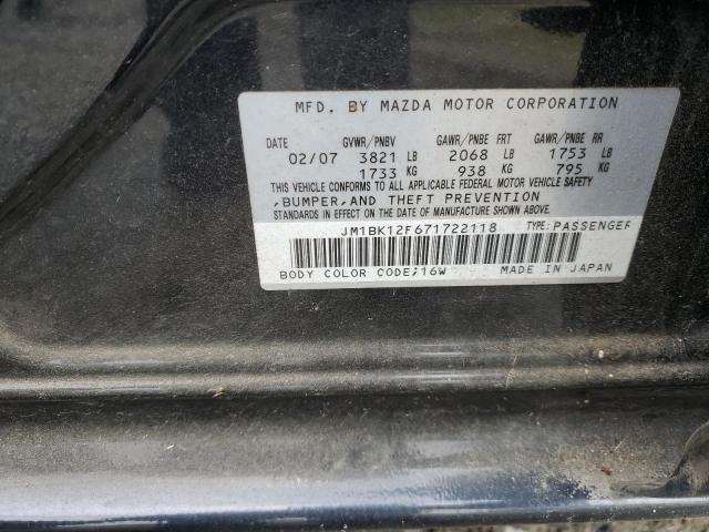 JM1BK12F671722118 - 2007 MAZDA MAZDA3 I BLACK photo 12