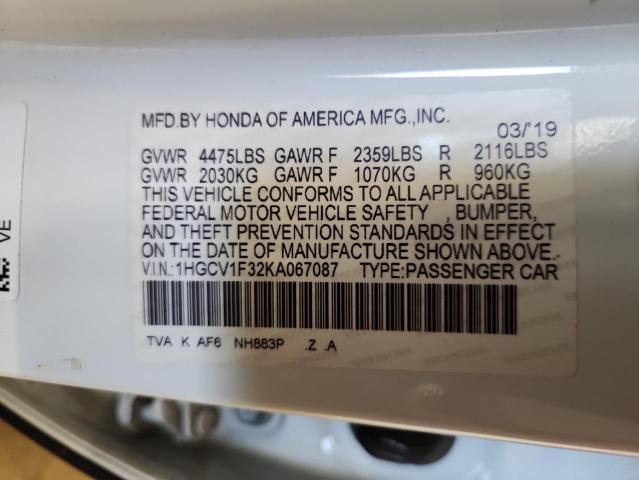 1HGCV1F32KA067087 - 2019 HONDA ACCORD SPORT Սպիտակ լուսանկար 12