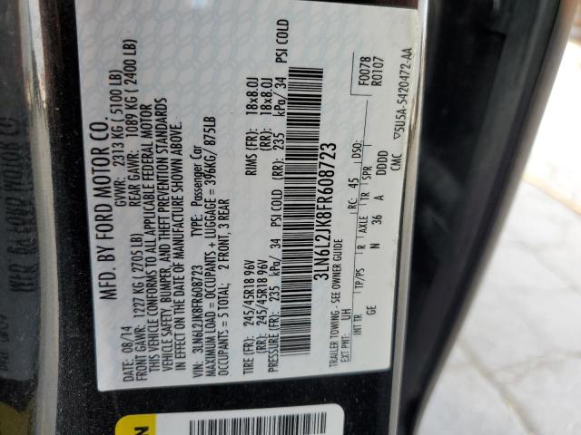 3LN6L2JK8FR608723 - 2015 LINCOLN MKZ BLACK photo 12