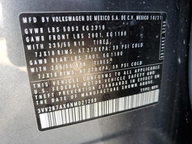 3VV2B7AX6NM021299 - 2022 VOLKSWAGEN TIGUAN SE 灰色 照片 14