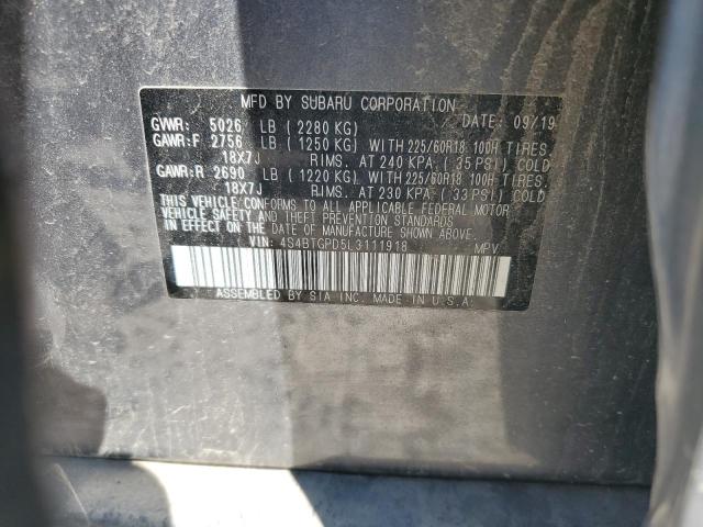 4S4BTGPD5L3111918 - 2020 SUBARU OUTBACK TOURING LDL رمادي صورة 13