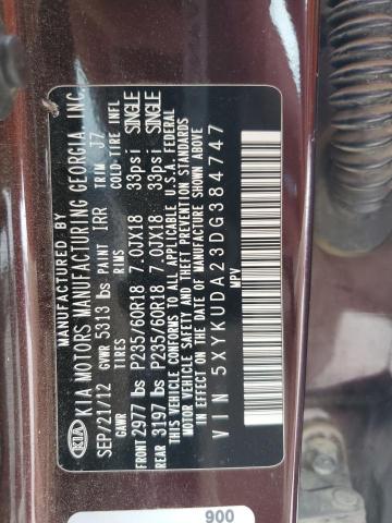 5XYKUDA23DG384747 - 2013 KIA SORENTO EX 勃艮第红 照片 13