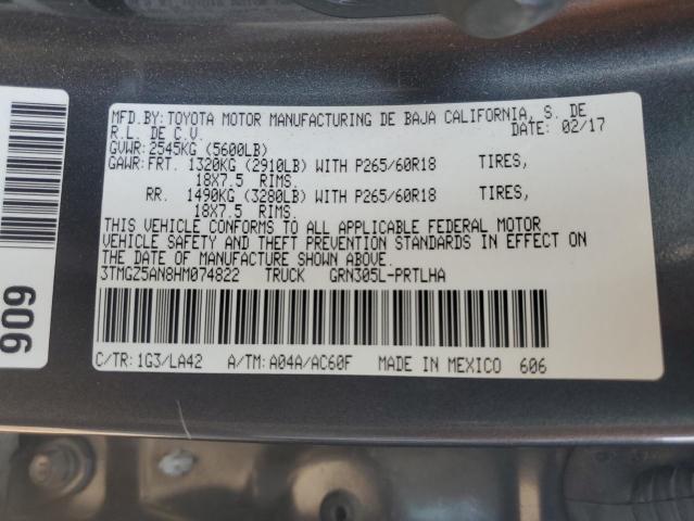 3TMGZ5AN8HM074822 - 2017 TOYOTA TACOMA DOUBLE CAB GRAY photo 12