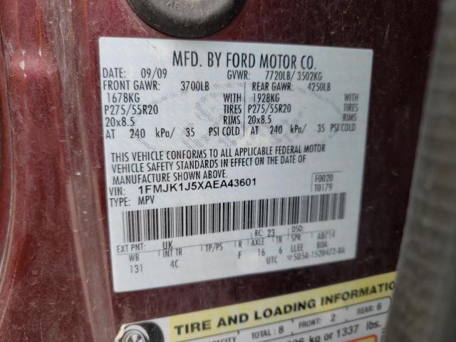 1FMJK1J5XAEA43601 - 2010 FORD EXPEDITION EL EDDIE BAUER MAROON photo 12