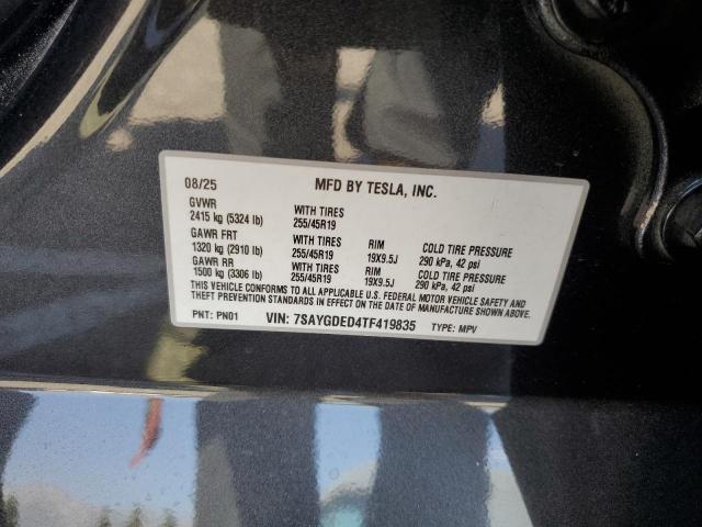 7SAYGDED4TF419835 - 2026 TESLA MODEL Y GRAY photo 12