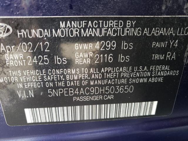 5NPEB4AC9DH503650 - 2013 HYUNDAI SONATA GLS BLUE photo 12