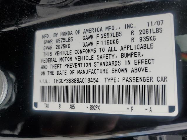 1HGCP36888A018454 - 2008 HONDA ACCORD EXL BLACK photo 12