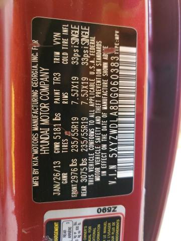 5XYZWDLA8DG060383 - 2013 HYUNDAI SANTA FE S RED photo 13